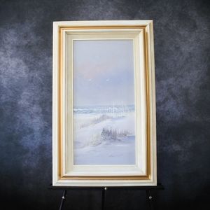 Vintage Signed Original Beach Art Oil Painting Ocean Landscape Framed Artwork